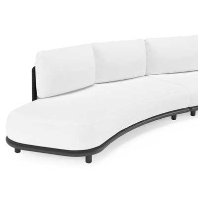 Lomano loungebank in zwart aluminium en beige verticaal geweven luxe vlakke rope met ego birch all weather solica kussen