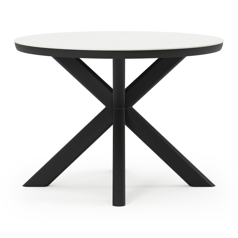 Pamplona tuinset in zwart aluminium en topo minerale sintered stone met 4 Gerona tuinstoelen