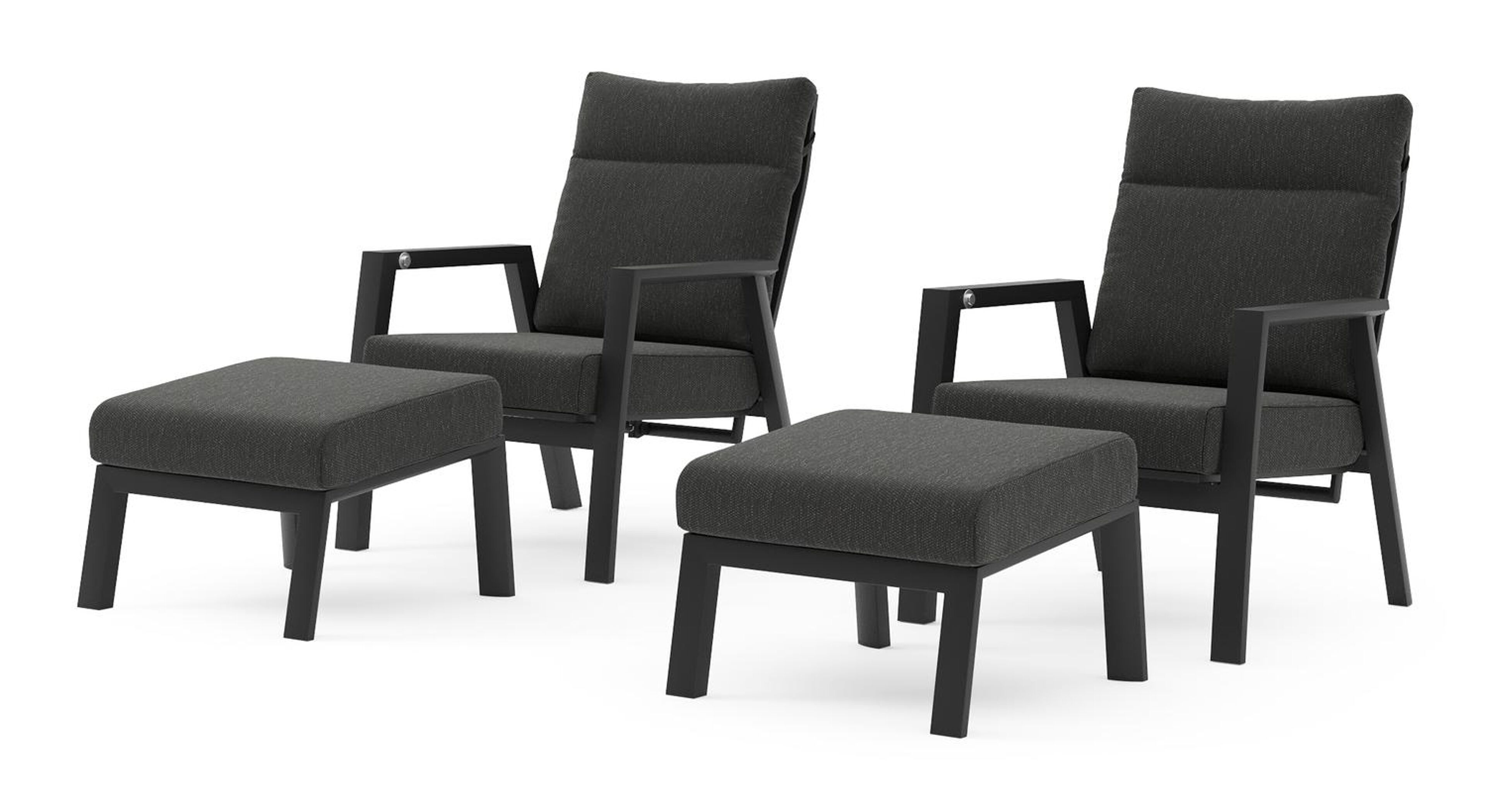 Set van 2 Avila loungestoelen in zwart aluminium met sky black weather+ softtouch kussens