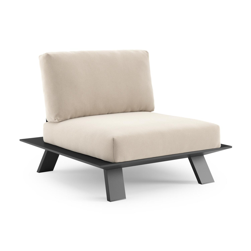 Fauteuil de jardin Cesano en aluminium noir et coussin en all weather Sunbrella® luxe lopi antique