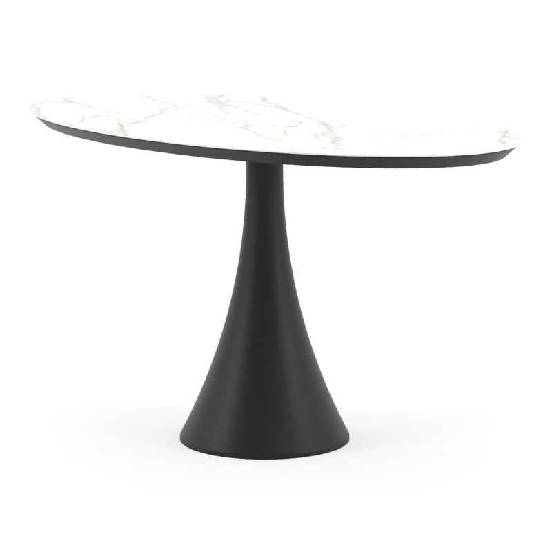 Table de jardin Fano oval en aluminium noir et céramique pleine Calacatta - Lg. 140 x Lrg. 80 x Haut. 75 cm