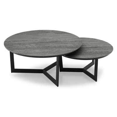 Tables basse Lacrima en aluminium noir et céramique pleine gris - Dia. 65 X H 30 cm
