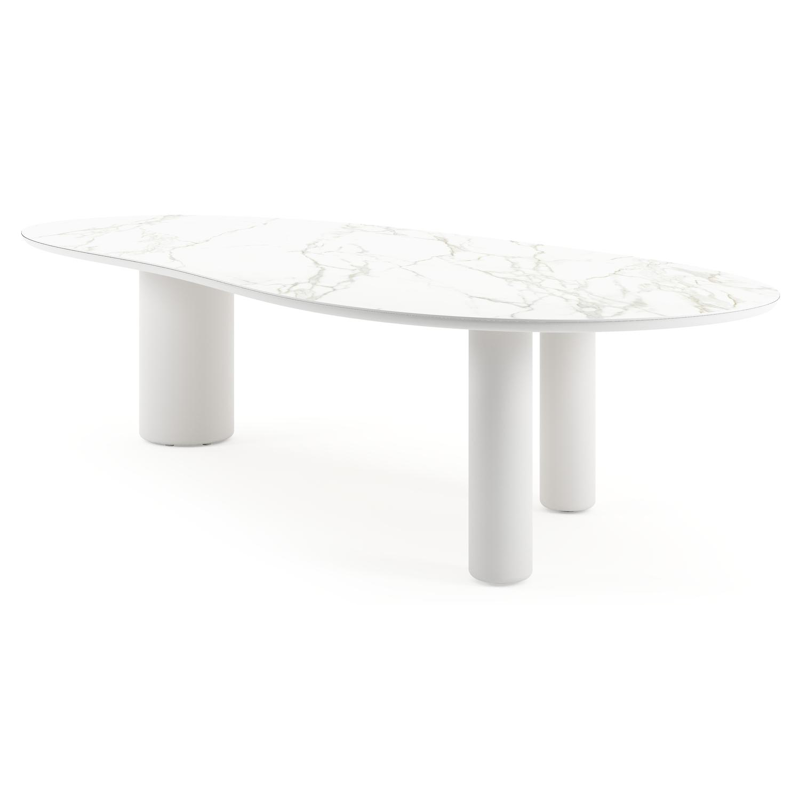 Amico tuintafel organisch in wit aluminium en volkeramiek Calacatta - L 320 x B 145 x H 74 cm