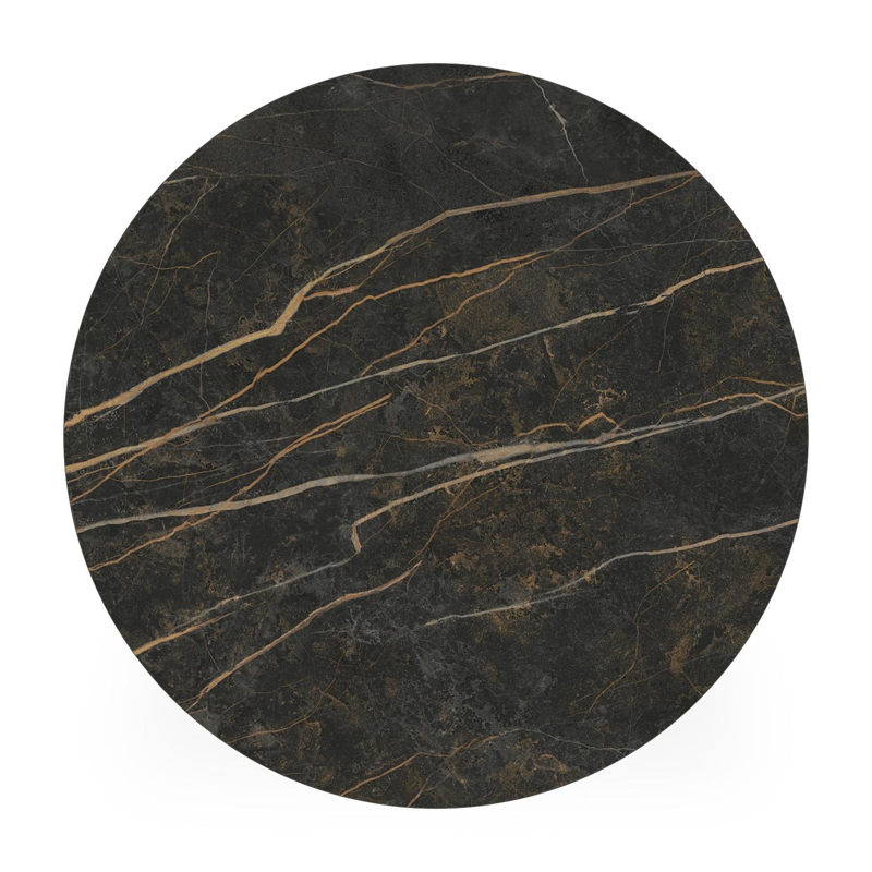 Fano low dining low dining loungetafel rond in wit aluminium en volkeramiek Black Obsession - Dia. 65 x H 55 cm