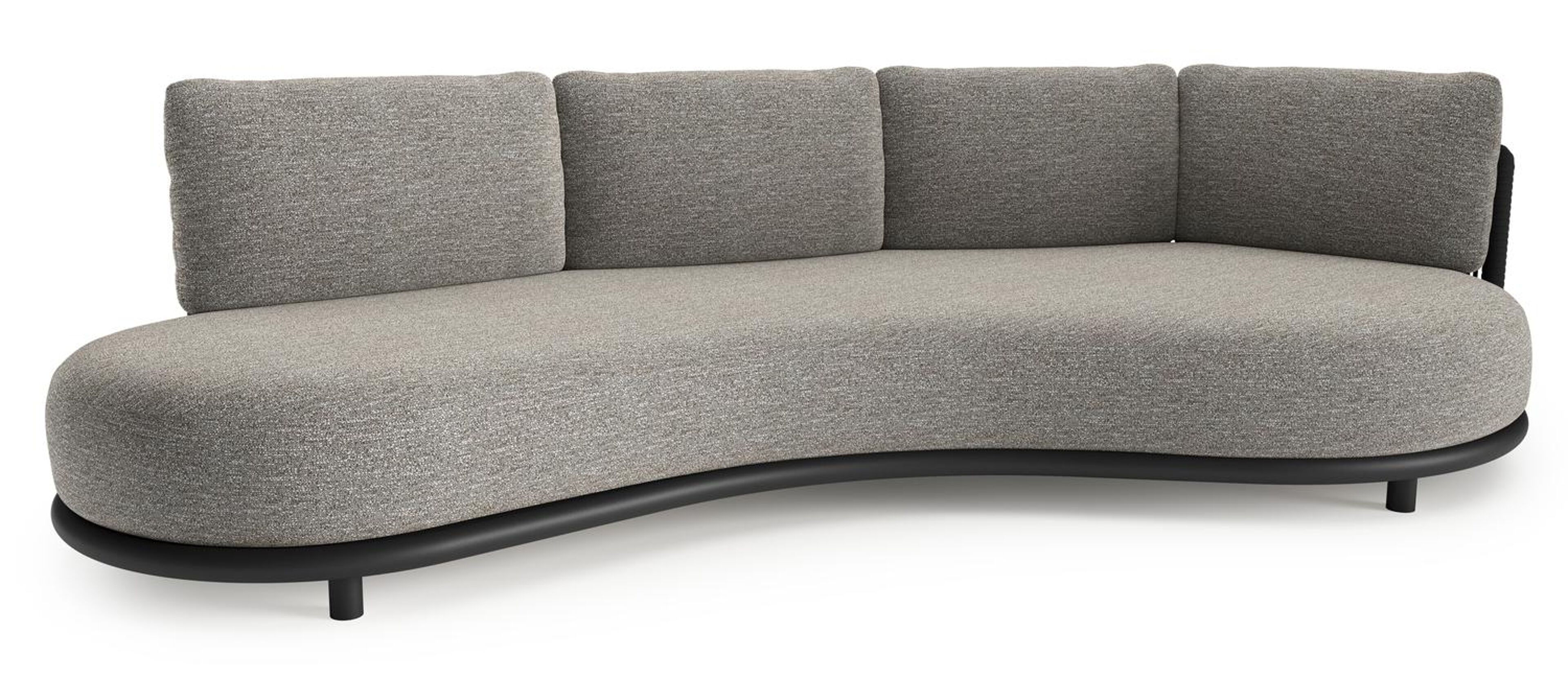 Lomano loungebank in zwart aluminium en zwart verticaal geweven luxe vlakke rope met tundra pepper all weather sunbrella® luxe kussen