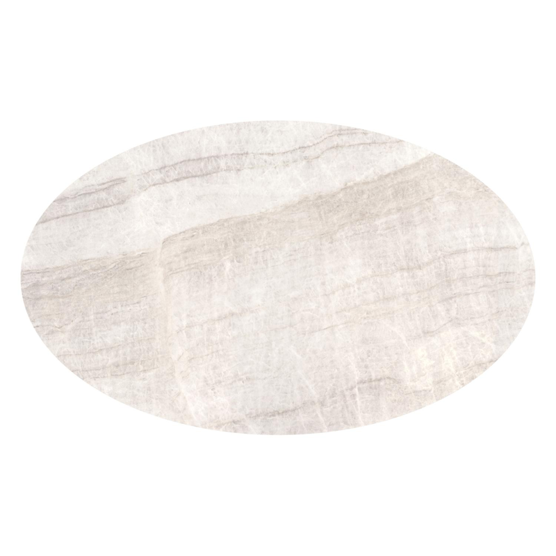 Table de jardin Fano ovale en aluminium blanc et céramique pleine Taj Mahal - Lg. 180 x Lrg. 110 x Haut. 74 cm