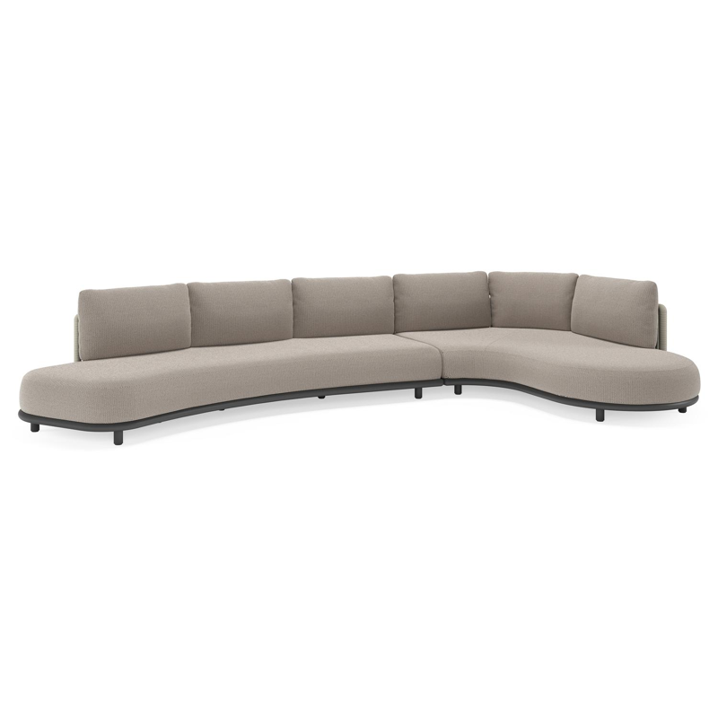 Lomano loungehoek in zwart aluminium en beige verticaal geweven luxe vlakke rope met Lopi Pepper all weather sunbrella® luxe