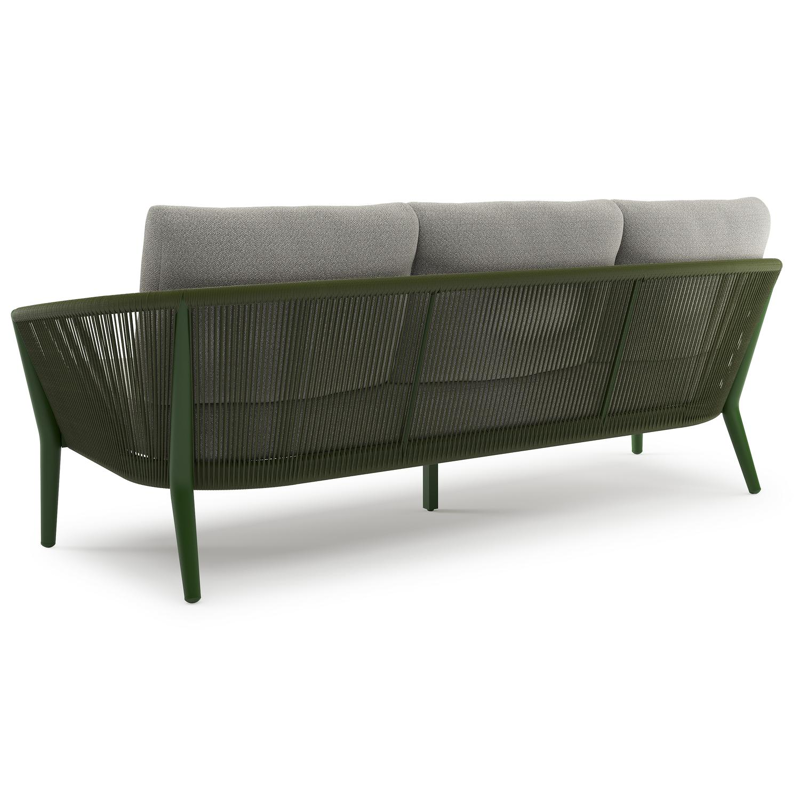Orso loungebank in groen aluminium en groen verticaal geweven ronde rope met Savane Tunder all weather sunbrella® luxe kussen