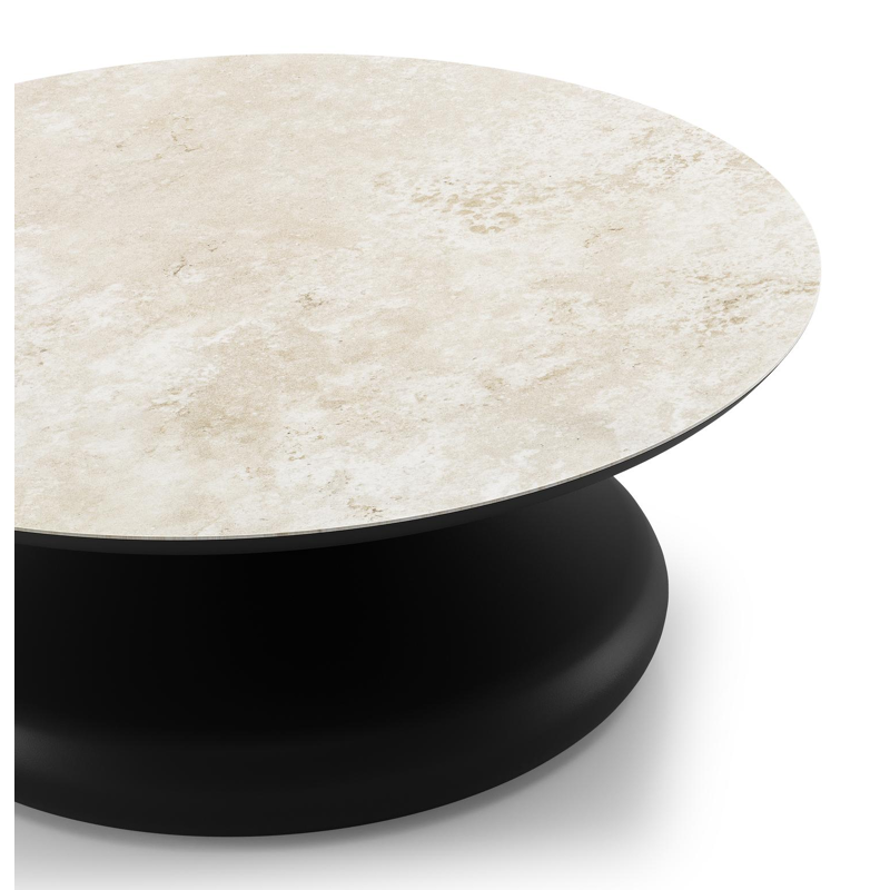 Bomero loungetafel rond in zwart aluminium en volkeramiek Rapolano - Dia. 84 x H 32.2 cm