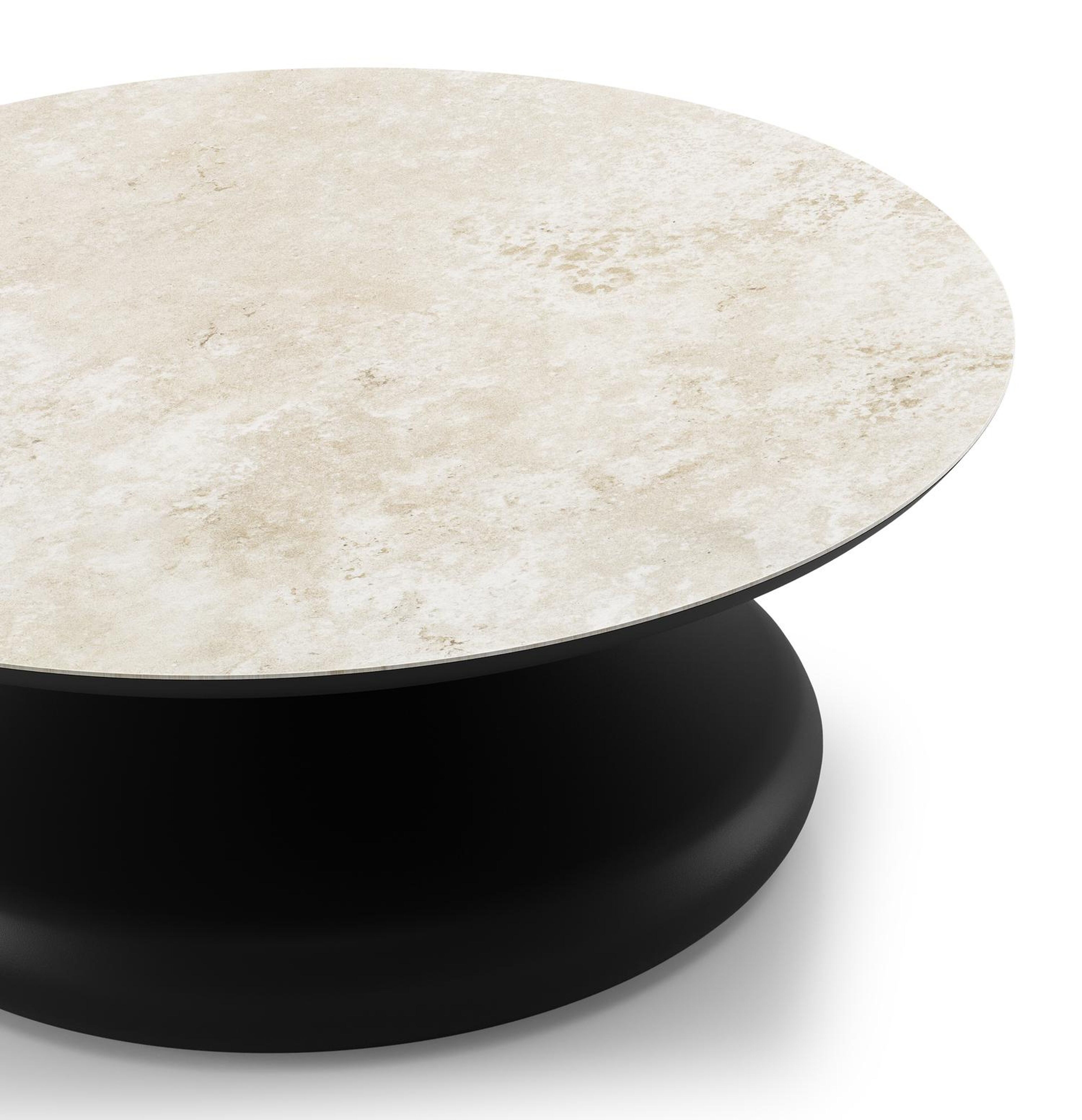 Table de basse Bomero ronde en aluminium noir et céramique pleine Rapolano - Diam. 84 x Haut. 32.2 cm