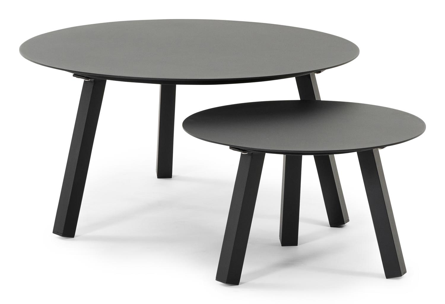 Table basse Cordoba en aluminium noir - table 1: Dia. 74 x H 37 cm, table 2: Dia. 49 x H 30 cm