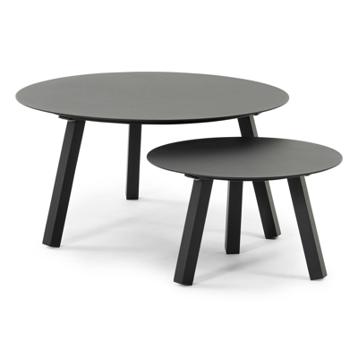 Cordoba loungetafel in zwart aluminium - tafel 1: Dia. 74 x H 37 cm, tafel 2: Dia. 49 x H 30 cm