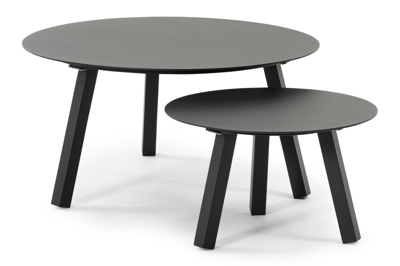 Cordoba loungetafel in zwart aluminium - tafel 1: Dia. 74 x H 37 cm, tafel 2: Dia. 49 x H 30 cm