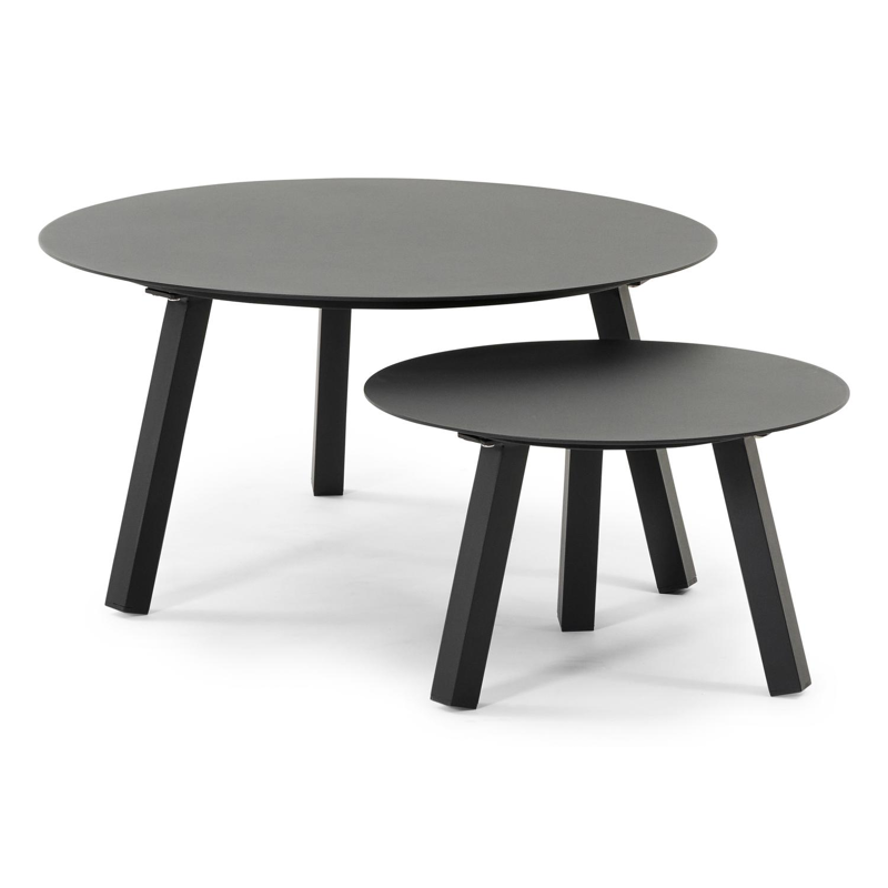 Table basse Cordoba en aluminium noir - table 1: Dia. 74 x H 37 cm, table 2: Dia. 49 x H 30 cm
