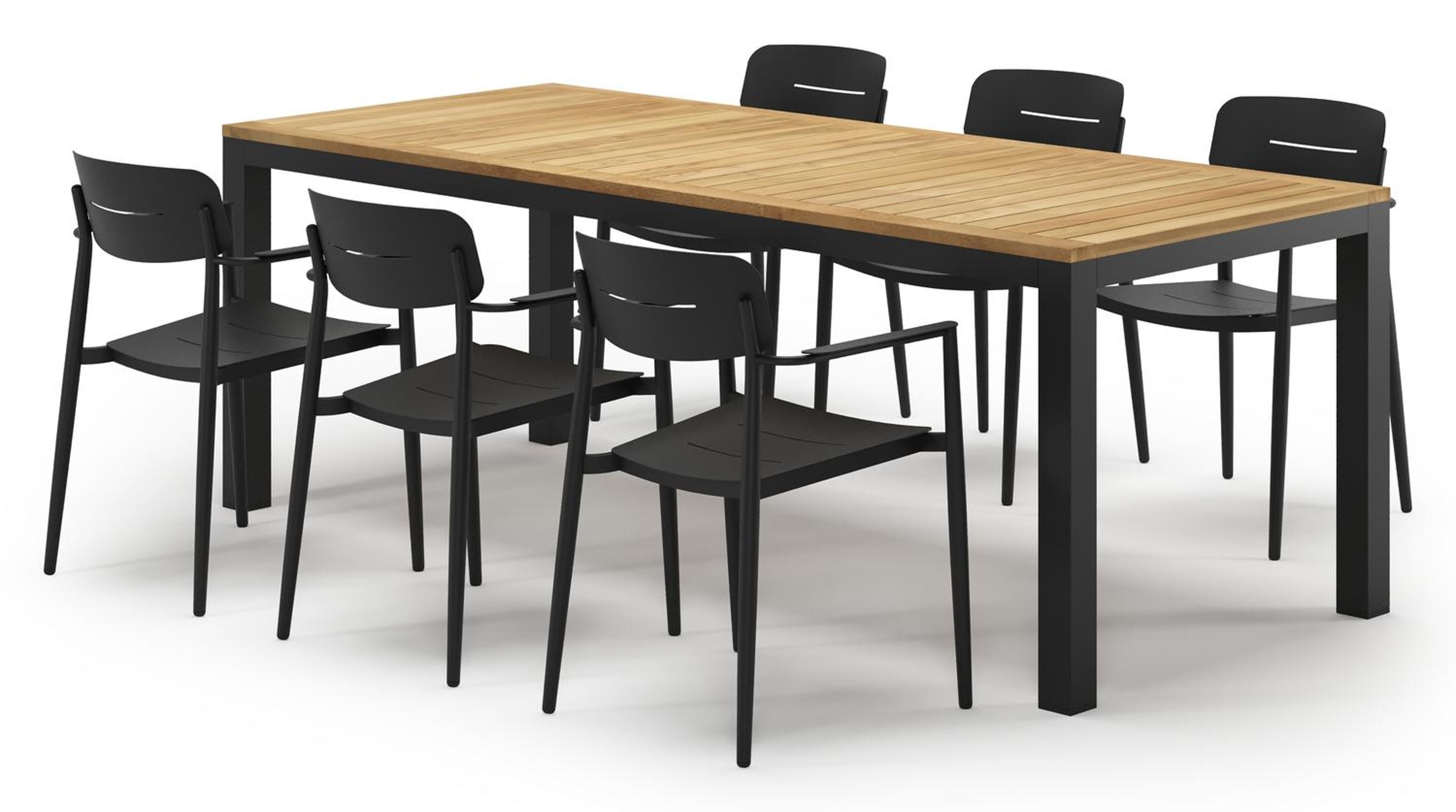 Varese tuinset in zwart aluminium en teak met 6 Cosa tuinstoelen