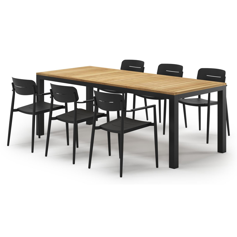 Varese tuinset in zwart aluminium en teak met 6 Cosa tuinstoelen