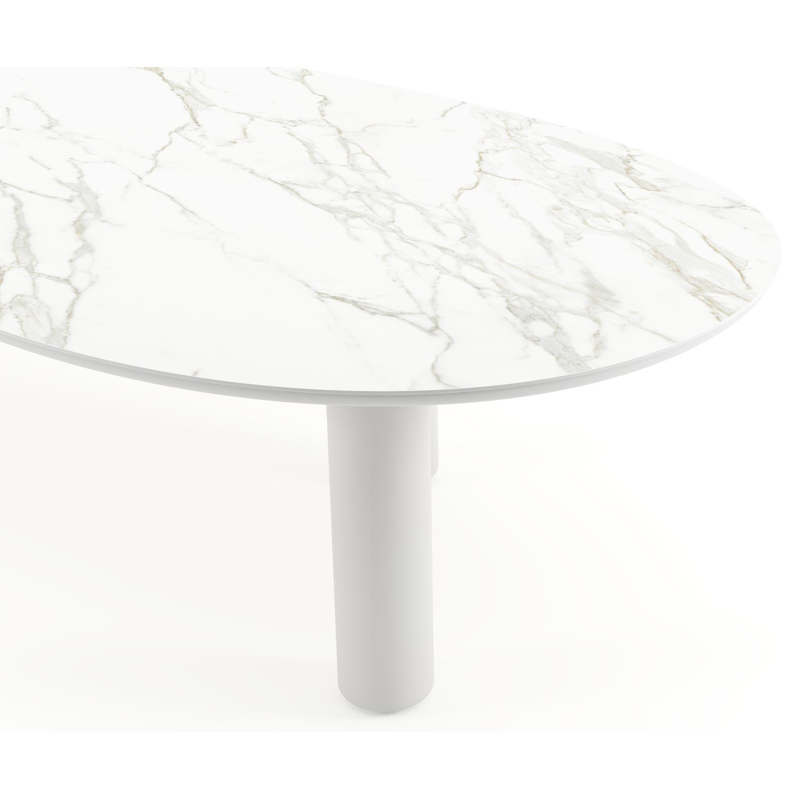 Amico tuintafel organisch in wit aluminium en volkeramiek Calacatta - L 320 x B 145 x H 74 cm