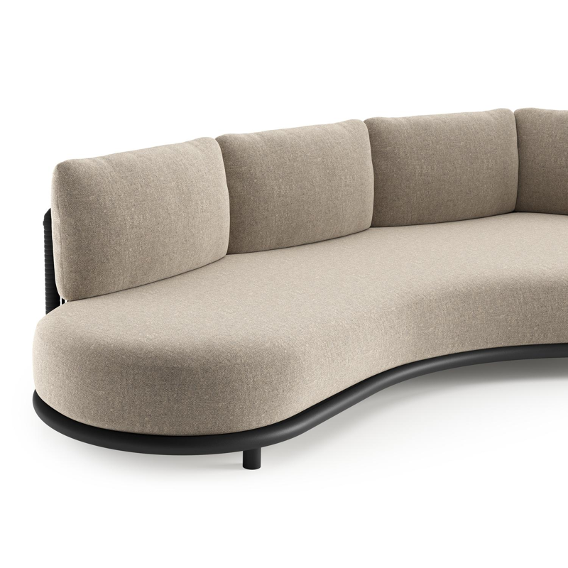 Lomano loungebank in zwart aluminium en zwart verticaal geweven luxe vlakke rope met chartres pewter all weather sunbrella® luxe kussen