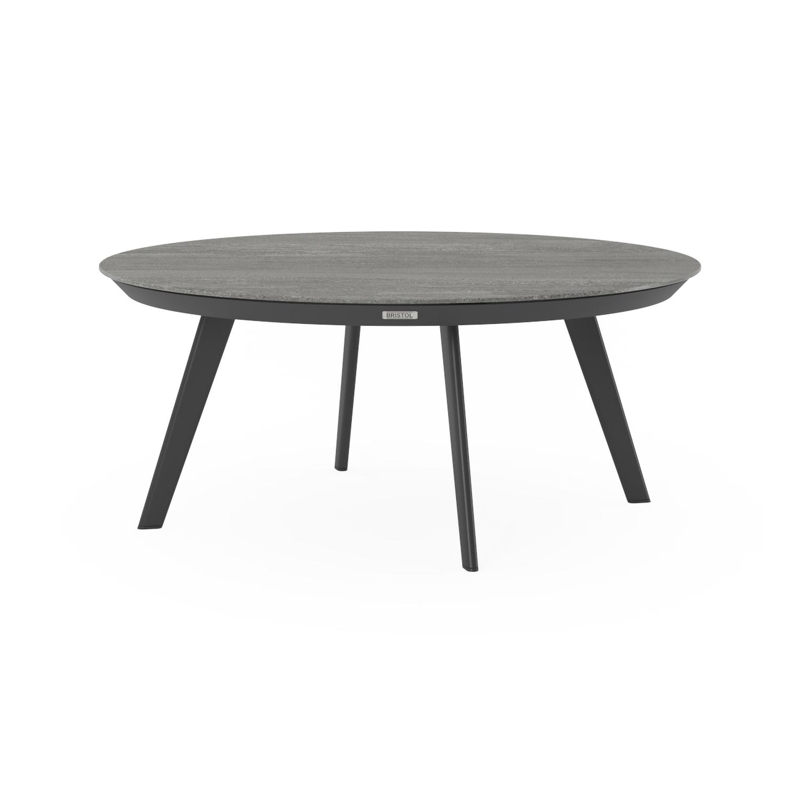 Table basse Rondo en aluminium noir et céramique pleine aspen grey - Diam. 85 x Haut. 35 cm