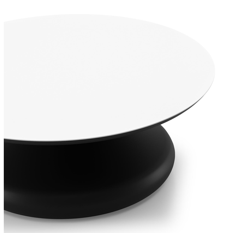 Bomero loungetafel rond in zwart aluminium en volkeramiek Arctic White - Dia. 84 x H 32.2 cm