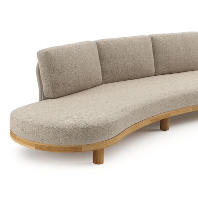 Donato loungehoek in teak en beige verticaal geweven ronde rope met all weather cosytica Bora Jungle kussen