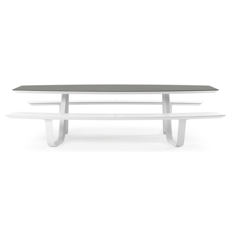 Table de pique-Forno forme de bateau en aluminium blanc et céramique pleine Calatorao - Lg. 280 x Lrg. 192 x Haut. 72 cm