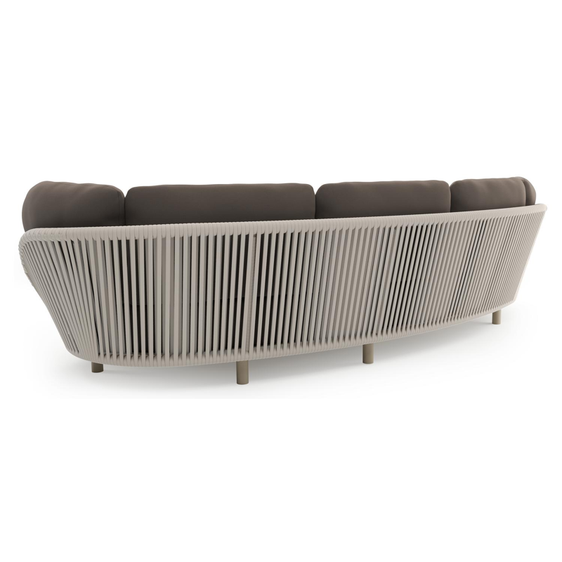 Lupino loungeset in beige aluminium en beige verticaal geweven luxe vlakke brede rope met natte nature grey all weather sunbrella® luxe kussen