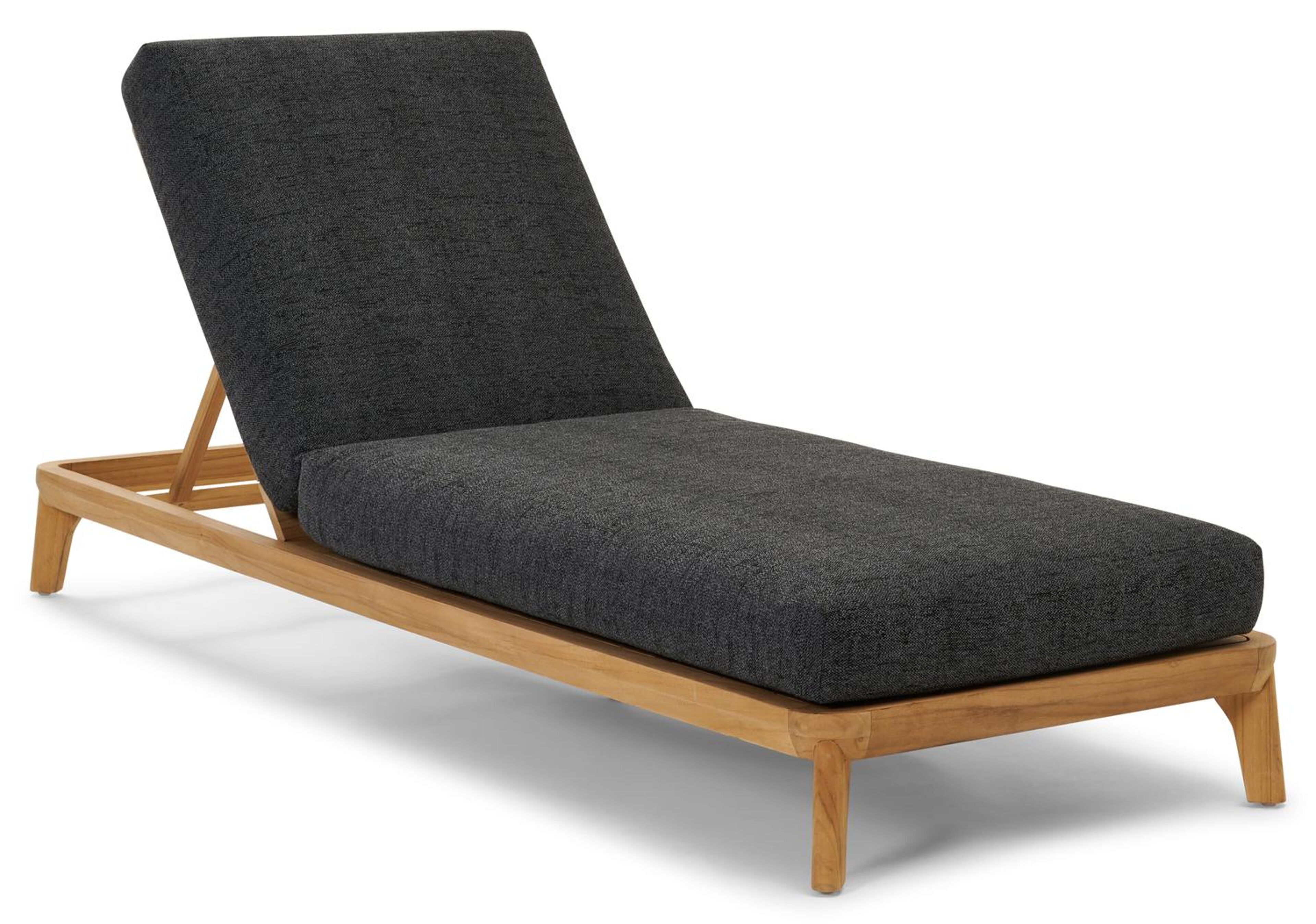 Orso verstelbaar ligbed in teak met chartres sooty all weather sunbrella® luxe kussen