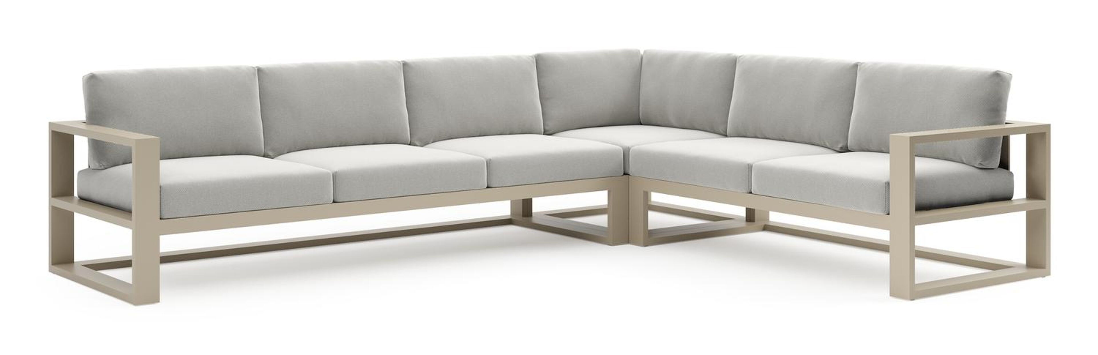 Verato loungehoek in beige aluminium met lopi ash all weather sunbrella® luxe kussen