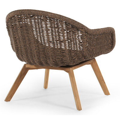 Pagino loungestoel 1-zit in teak en gedraaide ronde wicker