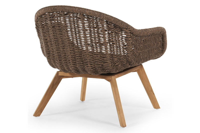 Pagino loungestoel 1-zit in teak en gedraaide ronde wicker