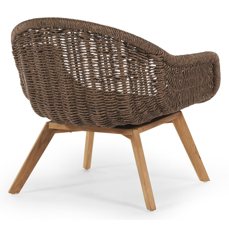 Pagino loungestoel 1-zit in teak en gedraaide ronde wicker