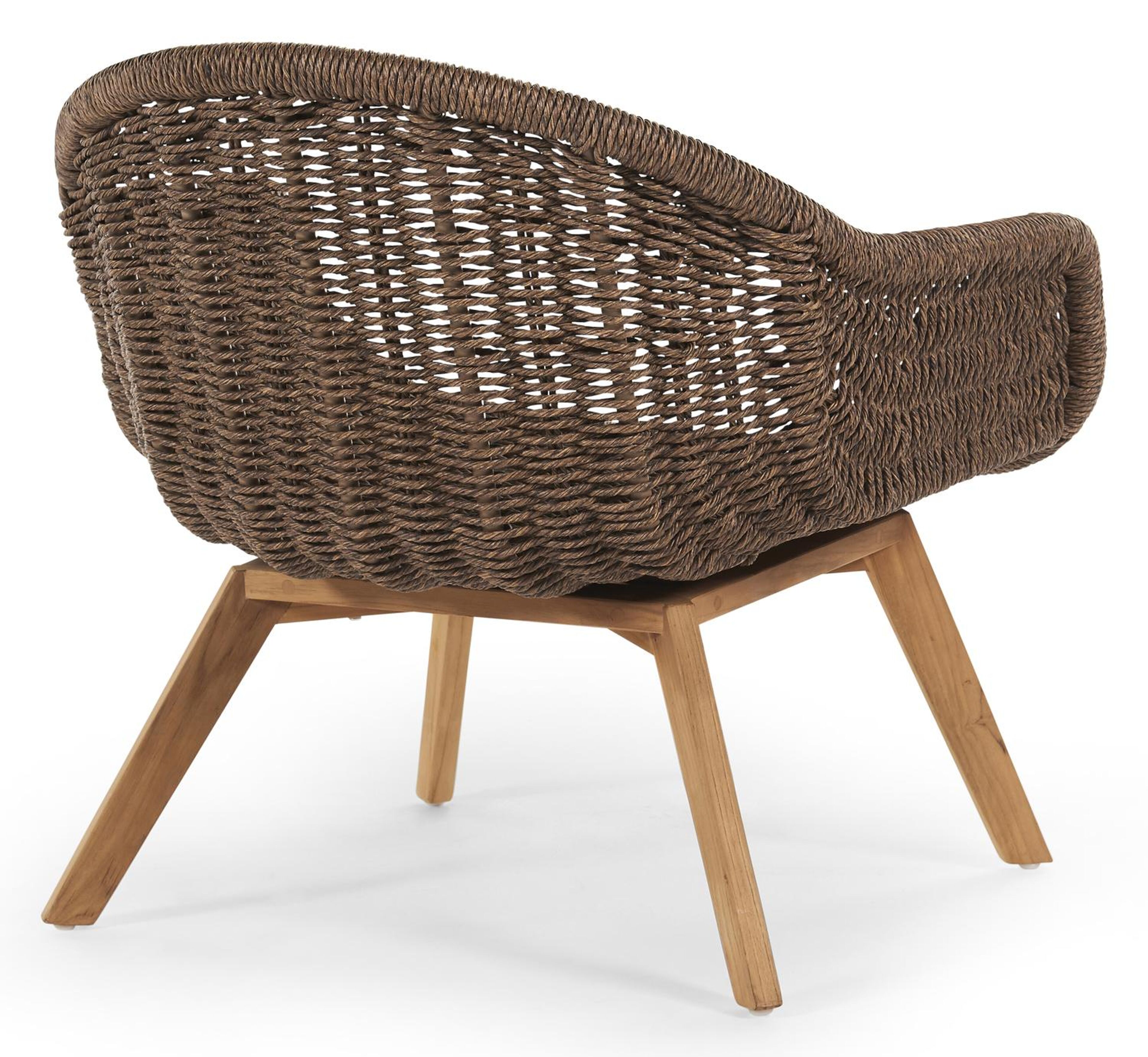 Pagino loungestoel 1-zit in teak en gedraaide ronde wicker