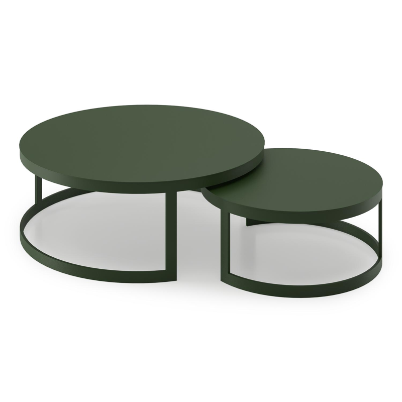 Ensemble de 2 tables basses Enna ronde en aluminium vert - Table 1 - Diam. 100/70 x Haut. 37/30 cm