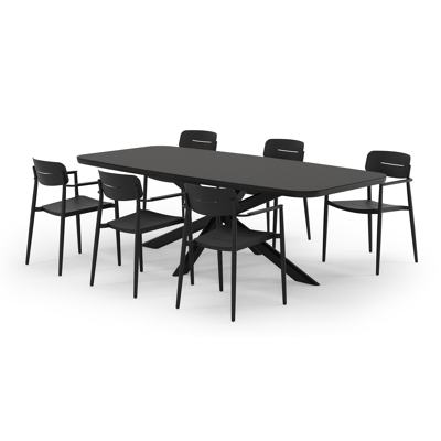 Pamplona ensemble de jardin forme de bateau en aluminium noir en sintered stone notte minerale avec 6 chaises de jardin Cosa