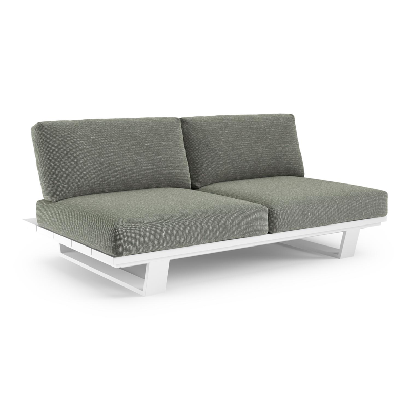 Canapé de jardin Pagino en aluminium blanc et coussins en all weather sunbrella® luxe slow fern