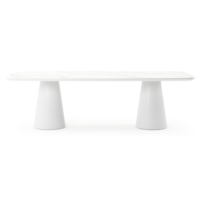 Table de jardin Donato en aluminium blanc et céramique pleine calacatta - Lg 255 x Larg. 115 x H 74 cm