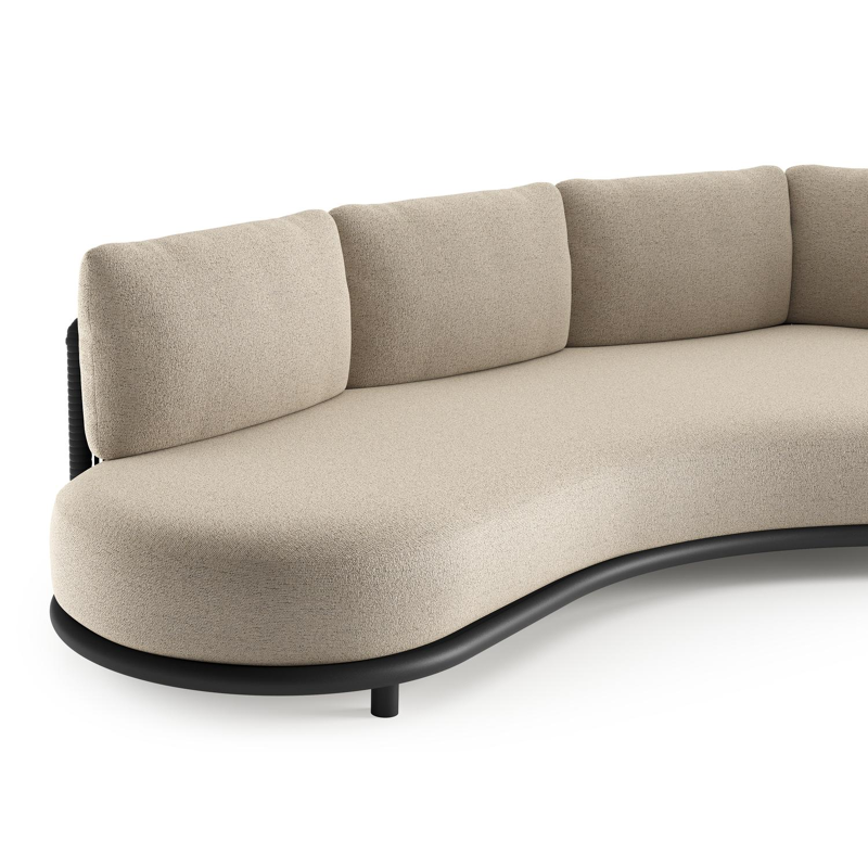 Lomano loungebank in zwart aluminium en zwart verticaal geweven luxe vlakke rope met marbella beige all weather cosytica kussen