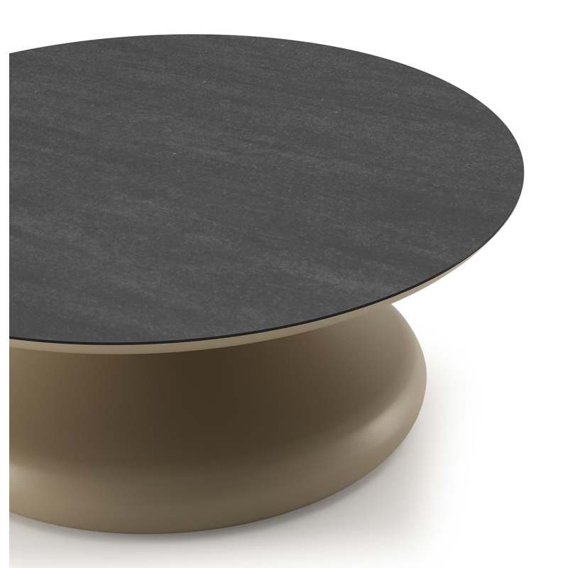 Bomero loungetafel rond in beige aluminium en volkeramiek Basalt Black - Dia. 84 x H 32.2 cm
