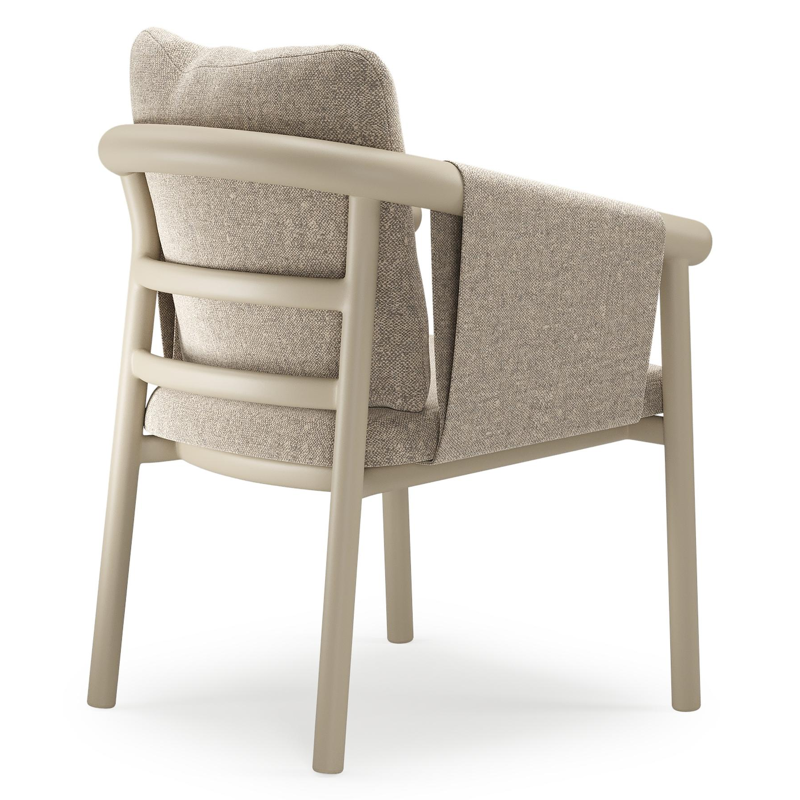 Chaise de jardin empilable Amico en aluminium beige et aluminium beige avec coussin en All Weather Sunbrella® Luxe Chartres Pewter