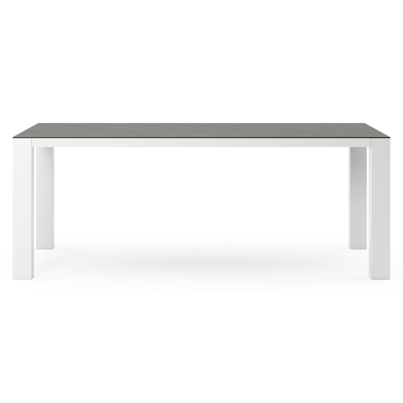 Table de jardin Nano rectangulaire en aluminium blanc et céramique pleine Calatorao - Lg. 200 x Lrg. 100 x Haut. 75 cm