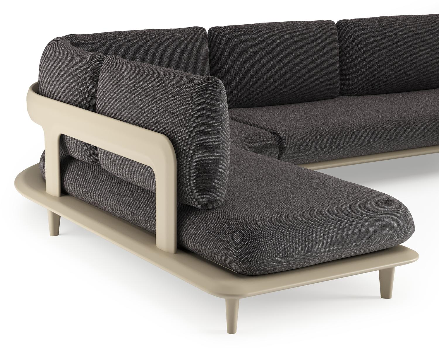 Salon de jardin d'angle Bomero en aluminium beige et coussins en all weather solica firenze tunder