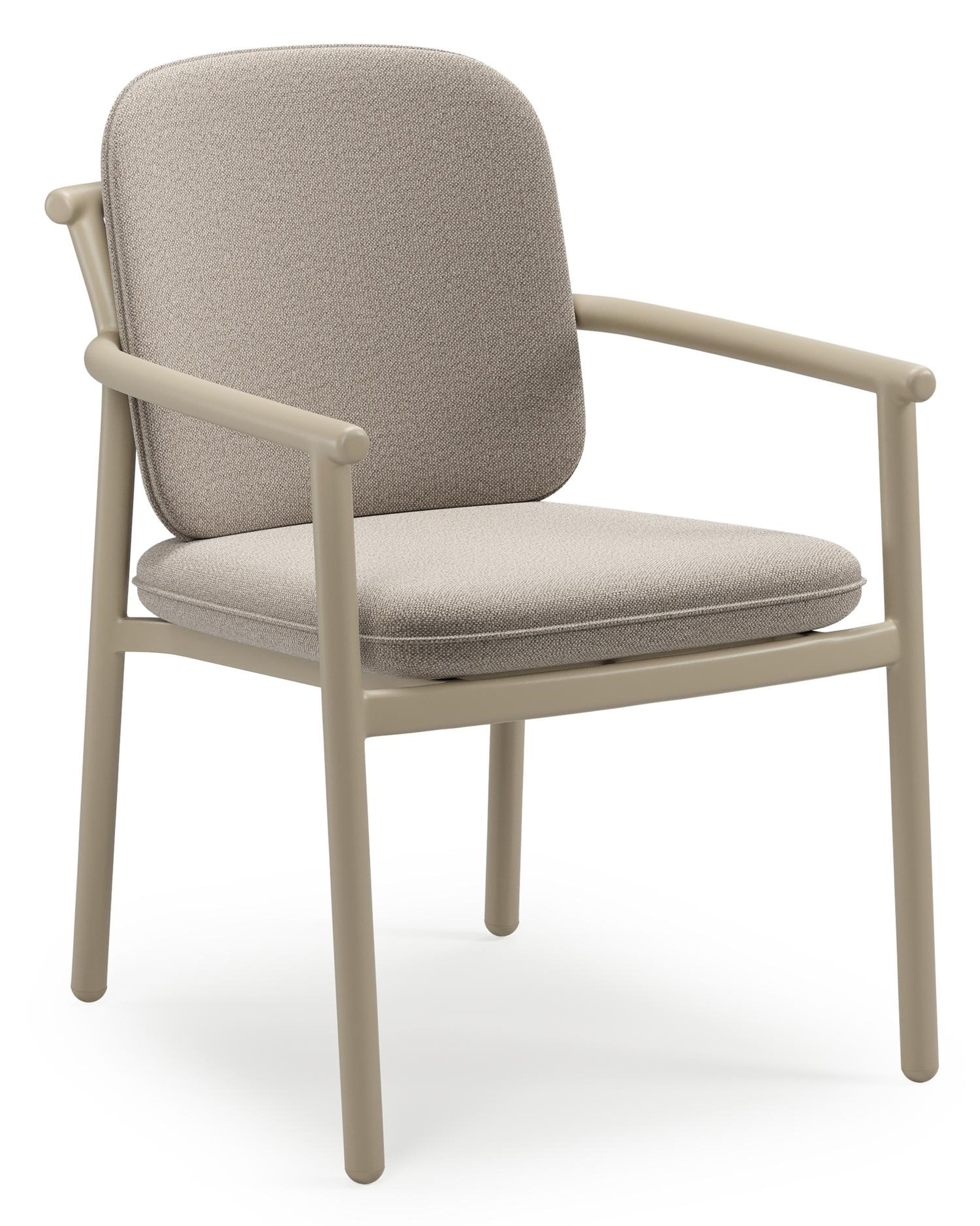 Bono stapelbare tuinstoel in beige aluminium met stoelkussen in All Weather Sunbrella® Luxe Savane Coconut