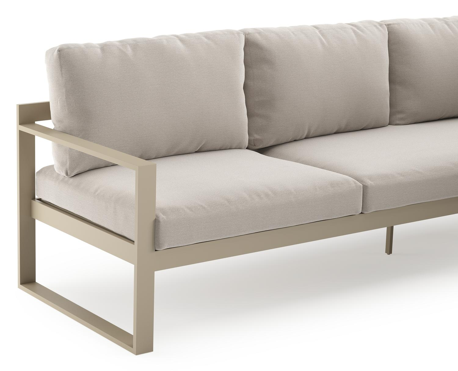 Salon de jardin d'angle Caldela en aluminium beige et coussins en weather+ softtouch beige