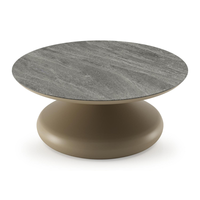 Bomero loungetafel rond in beige aluminium en volkeramiek Aspen Grey - Dia. 84 x H 32.2 cm