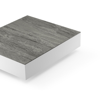 Como loungetafel rechthoekig in wit aluminium en volkeramiek Aspen Grey - L 70 x B 80 x H 20 cm