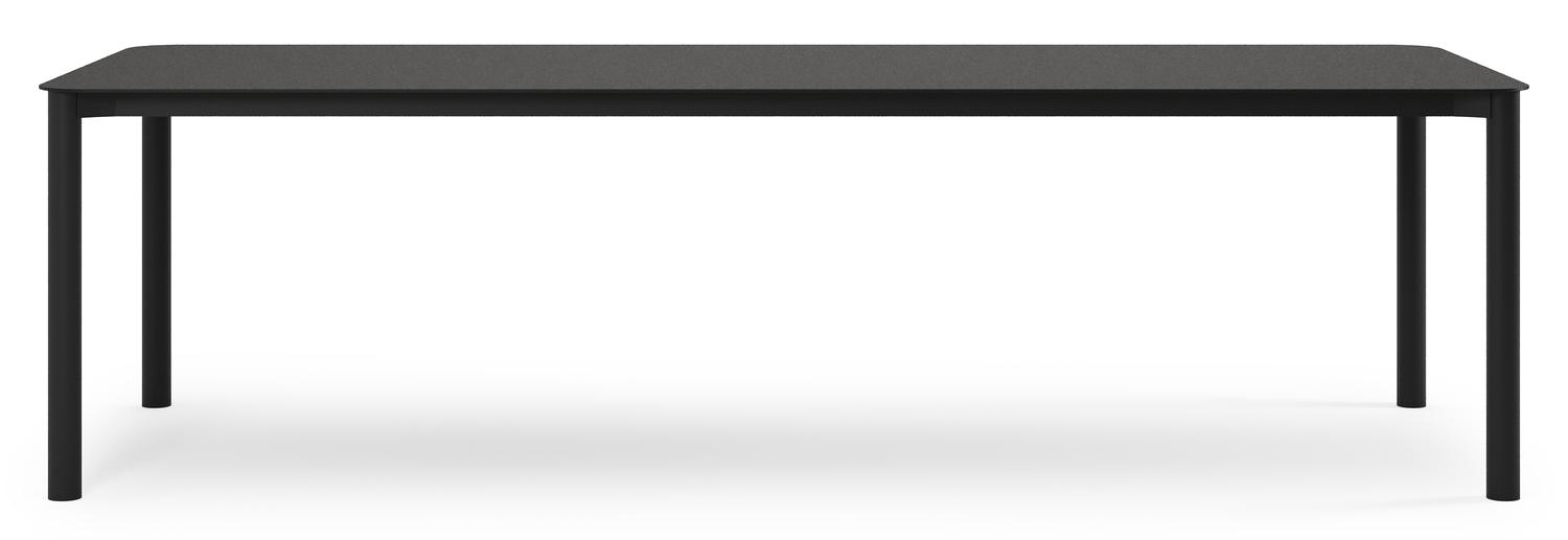 Mira rechthoekige afgeronde tuinset in zwart aluminium en sintered stone notte minerale met 10 Amalfi tuinstoelen