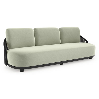 Vadelo loungebank in zwart aluminium en zwart verticaal geweven ronde rope met slow spirea all weather sunbrella® luxe kussen