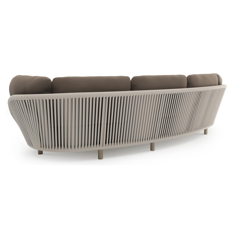 Lupino loungeset in beige aluminium en beige verticaal geweven luxe vlakke brede rope met lopi coconut all weather sunbrella® luxe kussen