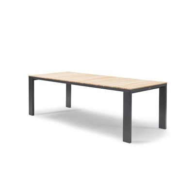 Table de jardin Como en aluminium noir avec plateau de table en teck - L 240 x l 100 cm